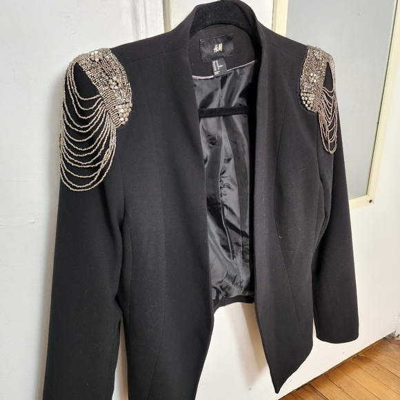 Rare H&M Black Beading High Waisted Strechy Streight Leg Pants Co ord Set - Picture 16 of 16